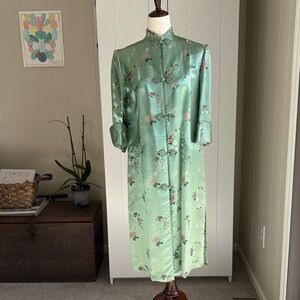 Vintage Green Floral Luxe Silk Satin Chinese Tang Jacket